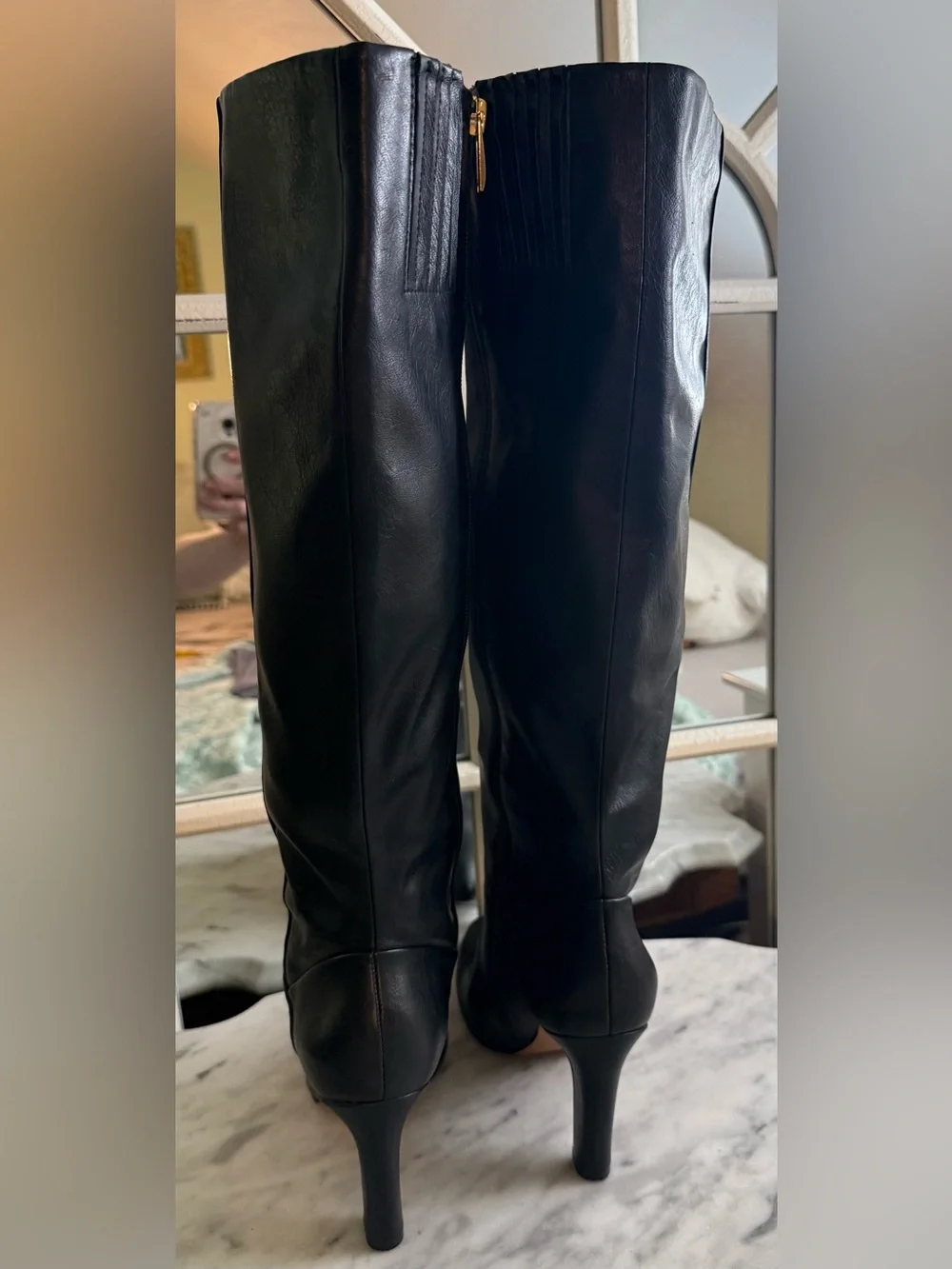 Franco Sarto Black Zip Knee-High Heel Boots size 9
